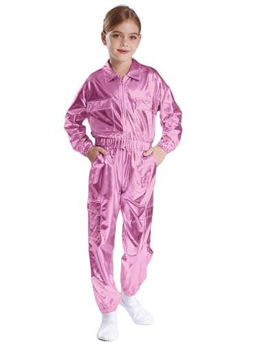 iEFiEL Kinder Mädchen Jungen Metallic Glitzer Trainingsanzug Langarm wetlook jacke mit Lang Hose Sportanzug freizeit anzug Jazz Hip Hop Kostüm Karneval Fasching Clubwear Rosa 134-140 von iEFiEL