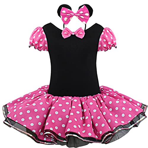 iEFiEL Mädchen Maus Kostüm Kleid 86 92 98 110 116 128 140 Kinder Kostüm für Karneval Party Cosplay Tütü Tanzkleid +Ohren Dunkel Rosa 80-86 von iEFiEL