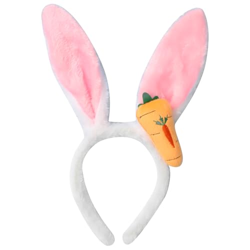 iEFiEL Mädchen Plüsch Hasenohren Stirnband mit Karotte Ostern Bunny Ohren Haarband Kaninchenohren Haarreif Party Kopfbedeckung Fasching Typ 1 One Size von iEFiEL