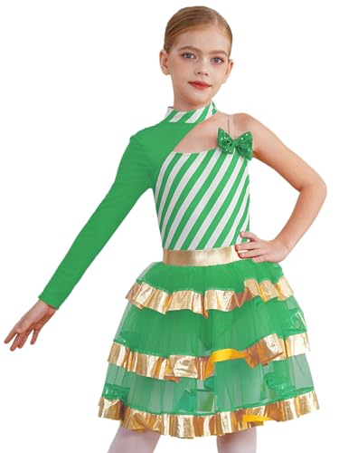 iEFiEL Mädchen Weihnachten Tanzkleid Glitzer Weihnachtskleid Tütü Ballettkleid Glitzer Ballettanzug Weihnachtsparty Kleid Grün 122-128 von iEFiEL