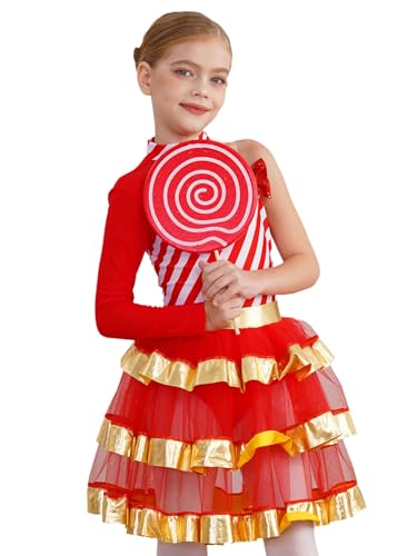 iEFiEL Mädchen Weihnachten Tanzkleid Glitzer Weihnachtskleid Tütü Ballettkleid Glitzer Ballettanzug Weihnachtsparty Kleid Rot 110-116 von iEFiEL