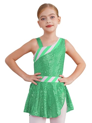 iEFiEL Mädchen Weihnachtskleid Ärmellose Minikleid Glitzer Tanzkleid Weihnachten Tanzanzug Zuckerstangen Kinderkostüm Grün 122-128 von iEFiEL