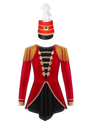 iEFiEL Mädchen Zirkus Kostüme Ballettkleid Ehrengarde Zirkusdirektor Cosplay Fasching Karneval Outfit Rot 110-116 von iEFiEL