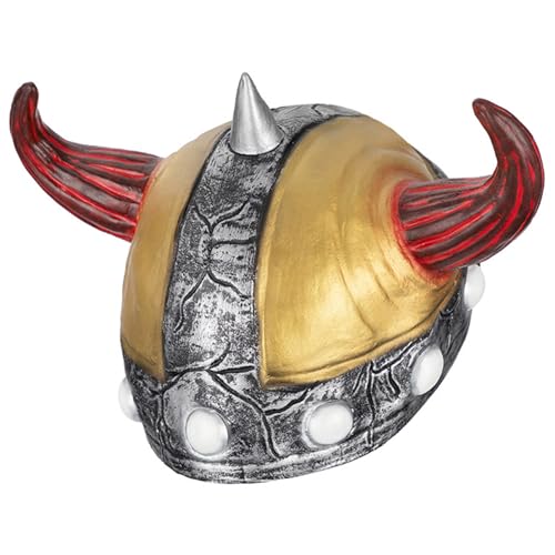 iEFiEL Mittelalter Wikinger Ritterhelm mit Hörnern Spartaner Kriegerhelm Kämpfer Kopfrüstung Halloween Karneval Maskerade Kostüm Zubehör Rot One Size von iEFiEL