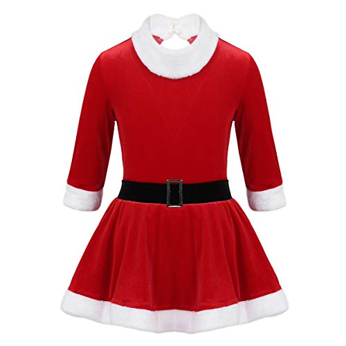 iEFiEL Weihnachtskostüm Weihnachten Kostüm Mädchen Kinder Eiskunstlauf Kleid Halb Ärmel Tutu Rock - perfekt für Weihnachten, Karneval & Cosplay Dancewear Rot Partykleid 140 von iEFiEL