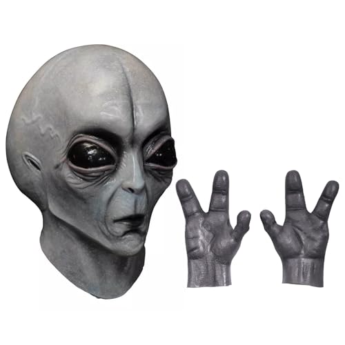 iFCOW Alien Kopf mit Handschuhen Full Head Anime Movie Kostüm Gruseliges Halloween Gruseliges Alien Kostüm für Cosplay Party von iFCOW