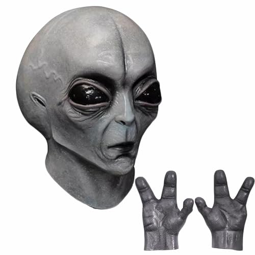 iFCOW Alien Kopf mit Handschuhen Full Head Anime Movie Kostüm Gruseliges Halloween Gruseliges Alien Kostüm für Cosplay Party von iFCOW