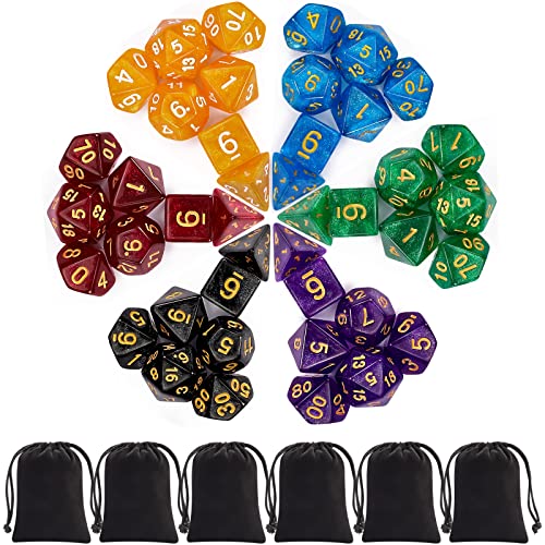 iFergoo Polyedrische Würfel, 6 x 7 (42 Stück) Glitzer Polyedrisches Spiel Würfel Set für Dungeons and Dragons Pathfinder DND RPG MTG Tischspiele, 6 Set von D4 D6 D8 D10 D% D12 D20 aus Acryl Hexaeder von iFergoo