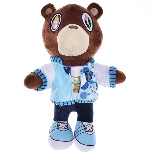 iFii 26 cm Kanye-Bär-Plüschtier, süßer Bär in Jacke/Mantel/Oberteil/Hemd/Weste, Teddybär, Stofftier, Kanye-Teddybär, Geschenk zum Schulabschluss, Bärenpuppe (Blaues Hemd) von iFii