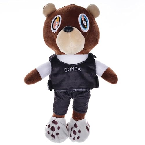 iFii 26 cm Kanye-Bär-Plüschtier, süßer Bär in Jacke/Mantel/Oberteil/Hemd/Weste, Teddybär, Stofftier, Kanye-Teddybär, Geschenk zum Schulabschluss, Bärenpuppe (Schwarze Weste) von iFii