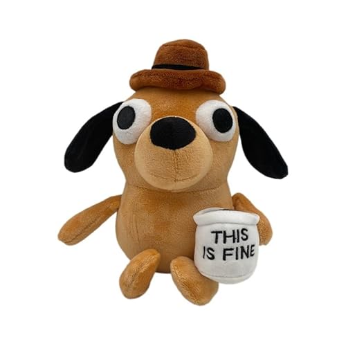 iFii This is Fine Dog Meme Plush 25 cm, Funny Puppy Stuffed Animals Meme Dog in Hat with This is Fine Mug Plush Toy, Soft Office Dog Stuffed Doll w/Coffee Mug Gift for Friends von iFii