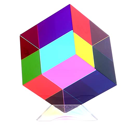 iKeelo Color Cube (50mm) mit Ständer - Cyan, Meganta und Gelb, Acryl Farbwürfel Prisma Physikspielzeug für Haus oder Büro Dekoration von iKeelo