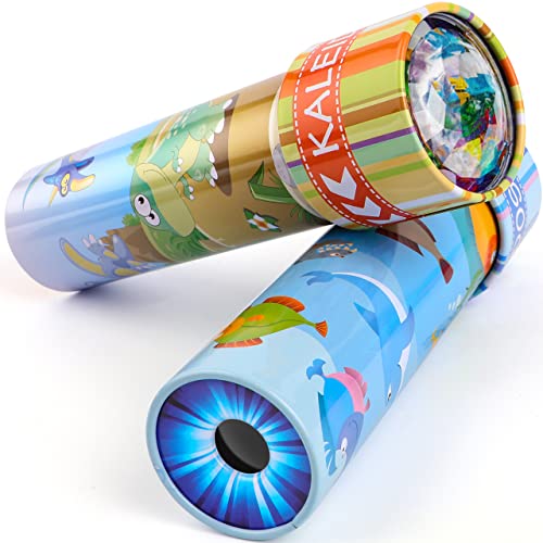 iKeelo Klassisches Kaleidoskope aus Zinn, 2er Pack Kaleidoskop Kinder Lernspielzeug mit Metallgehäuse, Geburtstagsgeschenk für Jungen und Mädchen (Wasser Welt + Dino Welt) von iKeelo