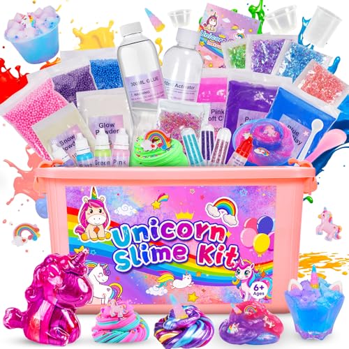 iKidiki Schleim Selber Machen Set, Einhorn Schleim Kinder Geschenk Mädchen 6 7 8 9 10 11 12 Jahre DIY Slime Ostergeschenke Kinder Spielzeug ab 6-12 Jahre Mädchen Basteln Mädchen 6-12 Jahre von iKidiki