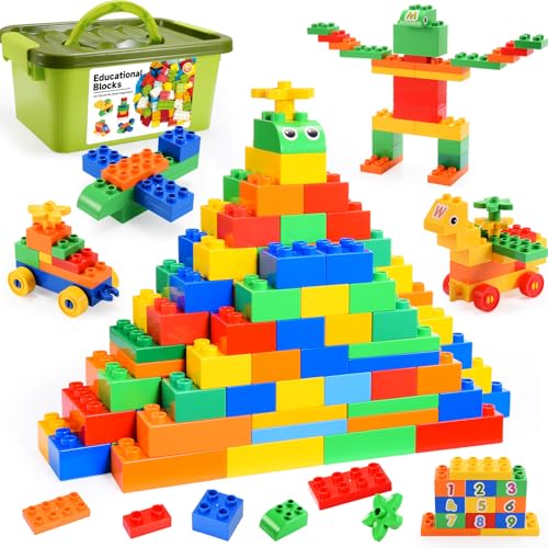 iKidiki Duplo ab 2 3 4 5 6 Jahre, Großen bausteine Set Kinderspielzeug ab 3-6 Jahre Junge Mädchen Duplo Steine Lernspielzeug mit Box Geschenk für Kinder von iKidiki