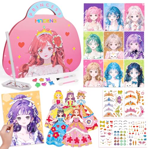 iKidiki Geschenk Mädchen 6 7 8 9 10 Jahre, Dress Me Up Stickerbuch Spielzeug ab 6-10 Jahre Mädchen 6 7 8 9 10 Jahre Geschenkideen Diamond Painting Kreatives für Mädchen Geburtstagsgeschenk für Mädchen von iKidiki