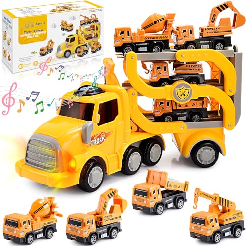 iKidiki Kinderspielzeug ab 2 3 4 5 Jahre, LKW Spielzeug ab 2-6 Jahre Junge Geschenkideen Autotransporter Auto Spielzeug Geschenk Junge 2-6 Jahre Baustellenfahrzeuge Kinder Spielsachen Ostergeschenke von iKidiki