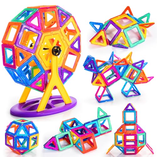 iKidiki Magnetische Bausteine 48 Teile, Spielzeug ab 2 3 4 5 Jahre Junge Mädchen Magnetbausteine Geschenk Mädchen Jungen 2-5 Jahre Kinderspielzeug Magnetic Building Blocks Magnet Bausteine Kinder von iKidiki