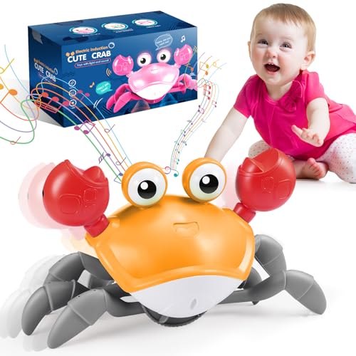 iKidiki Montessori Spielzeug Baby 6-12 Monate, Krabbelnde Krabbe Baby Spielzeug ab 1 2 3 4 Jahre Mädchen Geschenk 1-4 Jahre Mädchen Krabbelspielzeug Baby Geschenk Mädchen Musikalische Tummy Time Toys von iKidiki