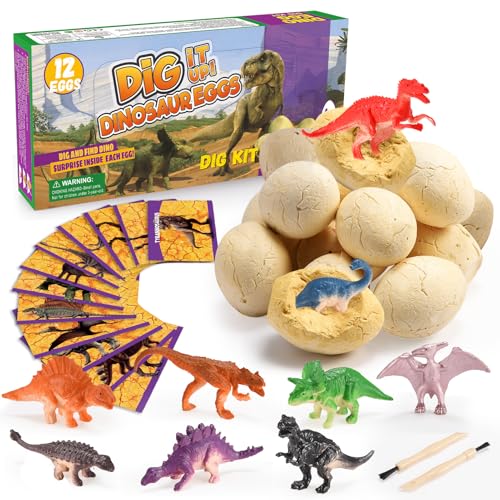 iKidiki Spielzeug ab 3 4 5 6 7 8 Jahre Junge, Geschenk Junge 4-7 Jahre Ausgrabungsset für Kinder Dinosaurier Spielzeug Kindergeburtstag Gastgeschenke Dino Eier zum Ausgraben von iKidiki