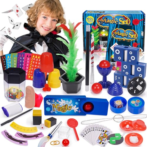 iKidiki Zauberkasten Kinder ab 6 7 8 9 10, Spielzeug ab 6 7 8 9 10 Jahre Jungen Mädchen Zaubertricks Kinder mit Zauberstab Geburtstag Geschenk Junge Mädchen 6-10 Jahre 60+ Magic Tricks von iKidiki