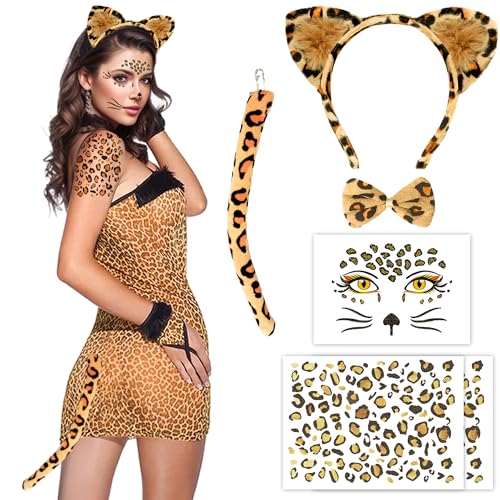 iLuane Leoparden Ohren Haarreif KostüM Damen Kinder, Leopard Ohren Haarreif KostüM FüR Kinder und Damen Karneval, Um Ihren Karneval Leopard Set zu Schaffen-2 von iLuane