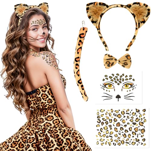 iLuane Leoparden Ohren Haarreif KostüM Damen Kinder, Leopard Ohren Haarreif KostüM FüR Kinder und Damen Karneval, Um Ihren Karneval Leopard Set zu Schaffen-2 von iLuane