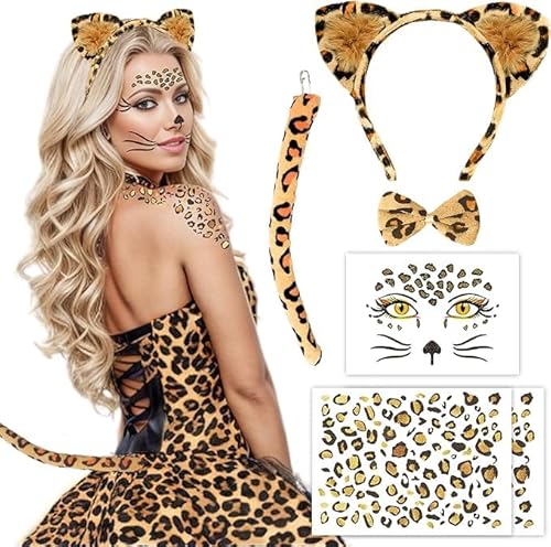 iLuane Leoparden Ohren Haarreif KostüM Damen Kinder, Leopard Ohren Haarreif KostüM FüR Kinder und Damen Karneval, Um Ihren Karneval Leopard Set zu Schaffen von iLuane