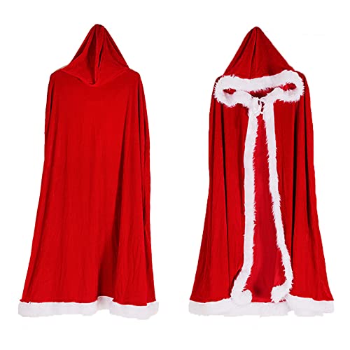 iNszkoos Erwachsenes Kind Weihnachtsmann Umhang Weihnachtskostüme Kapuzen Cape Red Robe mit weißer Kapuze für Frauen Männer Kind, Weihnachten Cosplay Party Kostüm Foto Requisiten von iNszkoos