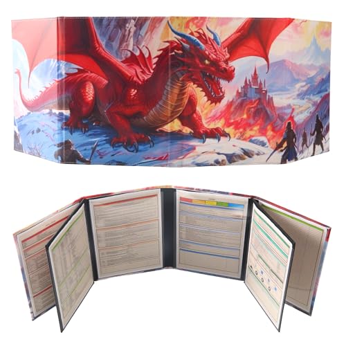 DND DM Screen spielleiterschirm with Dungeon Master Cheat Sheet Dungeons and Dragons GM Terrain Accessories Game Master Umbrella TTRPG Map Gift for D&D5e Players 8 nass abwischbare Kunstledereinsätze von iPEAU