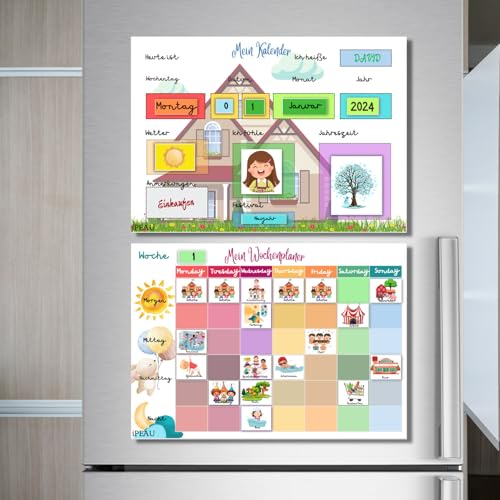 iPEAU Wochenplaner Kinder Montessori Magnettafel inkl 146 Magnete & Stift Kalender Kinder Magnetische Pinnwand Lernspiele ab 3 Jahre Selbstklebend Abwischbar Routine Planer Schulkind Geschenkidee von iPEAU