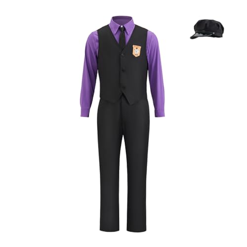 Purple Guy Cosplay-Kostüm für Herren, violettes Hemd und schwarze Weste, Hose, Anzug mit Hut, Halloween-Outfit, Violett, XL von iSHOWcos