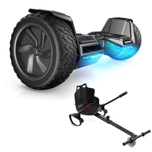 8.5" Premium Offroad Hoverboard mit Sitz, Intelligente APP Lichtwechsel, Rekordfahrstrecke, Bluetooth Lautsprecher, Zwei Motoren, Verstellbarer Sitz, Normales Go-Kart, Schwarz, Geschenk für Kinder von iScooter