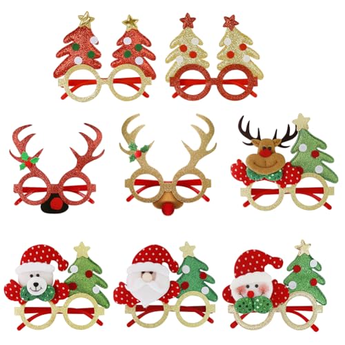 8pcs Weihnachtsbrille Lustig Weihnachten Brille Kinder Erwachsene Kreative Weihnachten Brille Rahmen Weihnachtsgeschenke Neuheit Weihnachten Foto Requisiten Lustige Party Glitzer Brillen von iSpchen