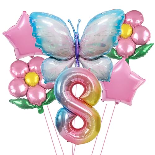 iSpchen Ballon Geburtstag Deko Bunte Luftballons mit Flügelzahlen Buntes Schmetterlingsflügel-Geburtstagsballon-Set für Mädchen Valentinstag Party Dekoration,#08 von iSpchen