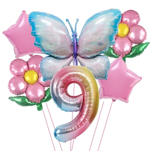 iSpchen Ballon Geburtstag Deko Bunte Luftballons mit Flügelzahlen Buntes Schmetterlingsflügel-Geburtstagsballon-Set für Mädchen Valentinstag Party Dekoration,#09 von iSpchen