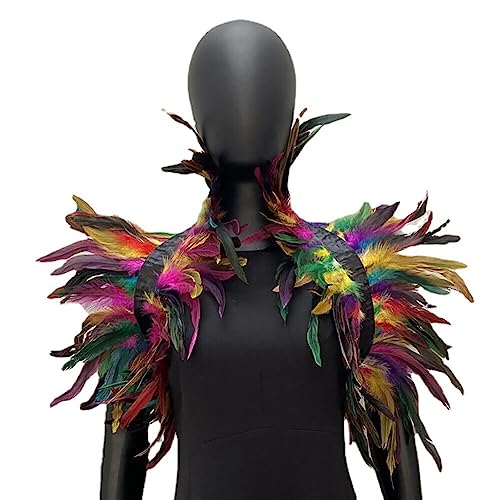 iSpchen Feather Schal Halloween Shrug Poncho Kragen langer Federn Pythonschlangen umwickelter Schal Ponchorock Schulterzucken Feder Cape Stola Halloween-Kostüm Maskerade Federschal Bunt von iSpchen