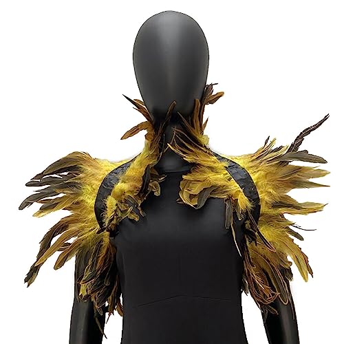 iSpchen Feather Schal Halloween Shrug Poncho Kragen langer Federn Pythonschlangen umwickelter Schal Ponchorock Schulterzucken Feder Cape Stola Halloween-Kostüm Maskerade Kostüm Federschal Gelb von iSpchen