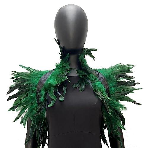 iSpchen Feather Schal Halloween Shrug Poncho Kragen langer Federn Pythonschlangen umwickelter Schal Ponchorock Schulterzucken Feder Cape Stola Halloween-Kostüm Maskerade Kostüm Federschal Grün von iSpchen