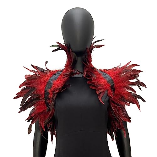 iSpchen Feather Schal Halloween Shrug Poncho Kragen langer Federn Pythonschlangen umwickelter Schal Ponchorock Schulterzucken Feder Cape Stola Halloween-Kostüm Maskerade Kostüm Federschal Rot von iSpchen