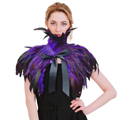 iSpchen Feder Poncho Kragen Cape Stola Schal Paillettenquaste Gothic Federkragen Unisex Achselzucken Schalkragen Federumhang für Foto Requisite Party Kleidung,Lila von iSpchen