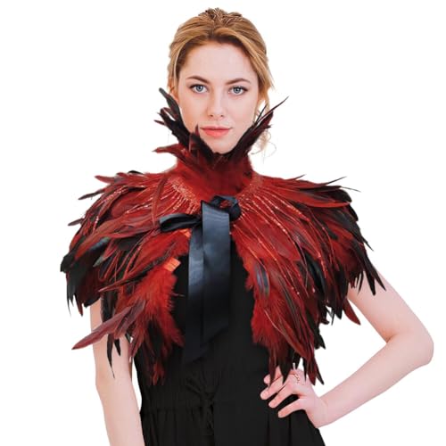 iSpchen Feder Poncho Kragen Cape Stola Schal Paillettenquaste Gothic Federkragen Unisex Achselzucken Schalkragen Federumhang für Foto Requisite Party Kleidung,Rot von iSpchen