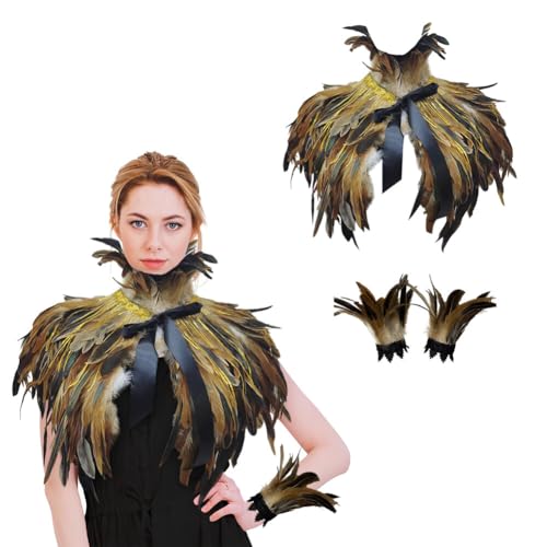 iSpchen Feder Poncho Kragen Federarmband Gothic Federkragen verstellbare Federkette Achselzucken Schalkragen Federumhang für Foto Requisite Party Kleidung,#19 von iSpchen