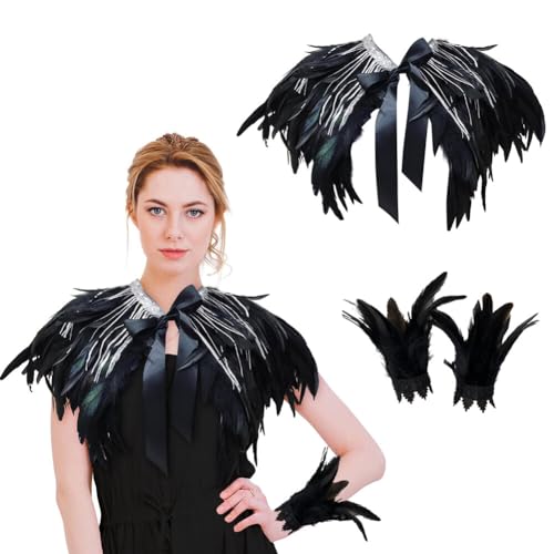 iSpchen Feder Poncho Kragen Federarmband Gothic Federkragen verstellbare Federkette Achselzucken Schalkragen Federumhang für Foto Requisite Party Kleidung,#21 von iSpchen