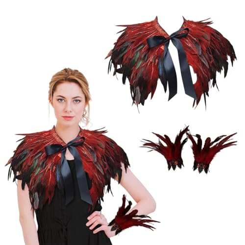 iSpchen Feder Poncho Kragen Federarmband Gothic Federkragen verstellbare Federkette Achselzucken Schalkragen Federumhang für Foto Requisite Party Kleidung,#22 von iSpchen