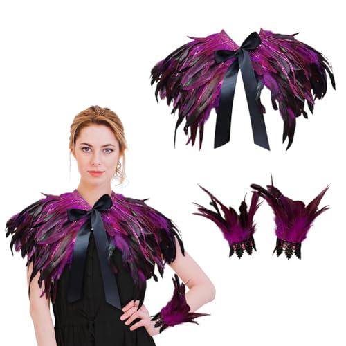 iSpchen Feder Poncho Kragen Federarmband Gothic Federkragen verstellbare Federkette Achselzucken Schalkragen Federumhang für Foto Requisite Party Kleidung,#23 von iSpchen