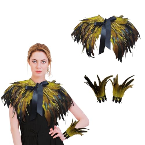 iSpchen Feder Poncho Kragen Federarmband Gothic Federkragen verstellbare Federkette Achselzucken Schalkragen Federumhang für Foto Requisite Party Kleidung,#30 von iSpchen