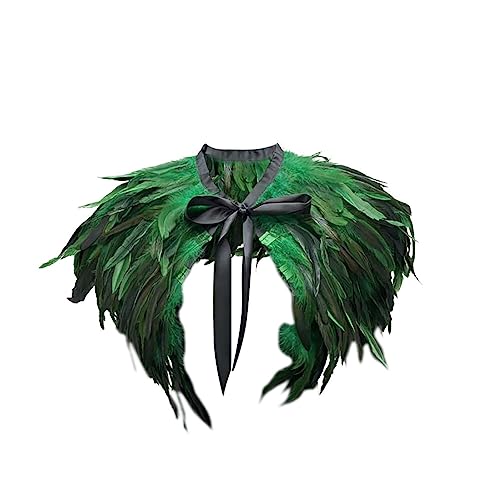 iSpchen Gotisch Feather Schal Halloween Shrug Poncho Kragen langer Federn Pythonschlangen umwickelter Schal Ponchorock Schulterzucken Feder Cape Halloween-Kostüm Maskerade Kostüm Grün von iSpchen