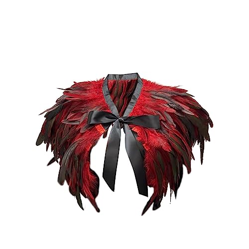 iSpchen Gotisch Feather Schal Halloween Shrug Poncho Kragen langer Federn Pythonschlangen umwickelter Schal Ponchorock Schulterzucken Feder Cape Halloween Maskerade Kostüm Rot von iSpchen