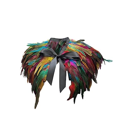 iSpchen Gotisch Feather Schal Halloween Shrug Poncho Kragen langer Federn Pythonschlangen umwickelter Schal Ponchorock Schulterzucken Feder Cape Stola Halloween-Kostüm Maskerade Kostüm Bunt von iSpchen